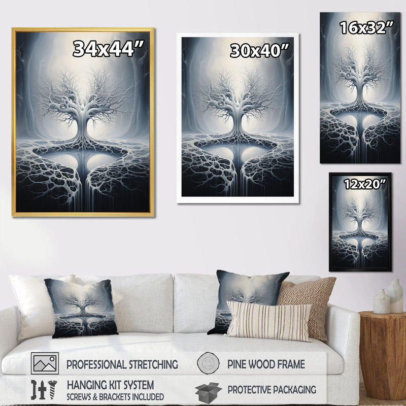 Racines célestes sur toile, surréalisme, H 32 po x l 16 po x P 1 po, Toile tendue