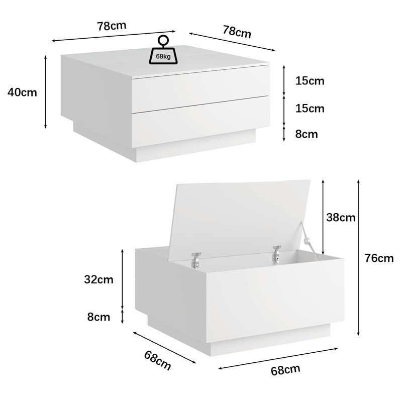 Frame Coffee Table with Storage, White