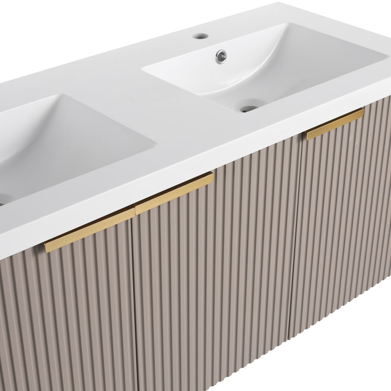Bathroom Vanity Set with Resin Sink Top, 48", Khaki/Gold Black