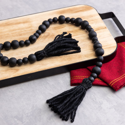  Wood 43 in. Black Christmas Bead With Tassels