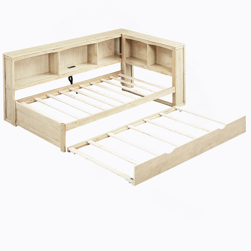 Daybed With Trundle,USB Ports And Storage Cabinets, Wood