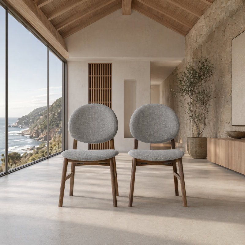 Chaise rembourrée en bois massif, Gris, Noyer