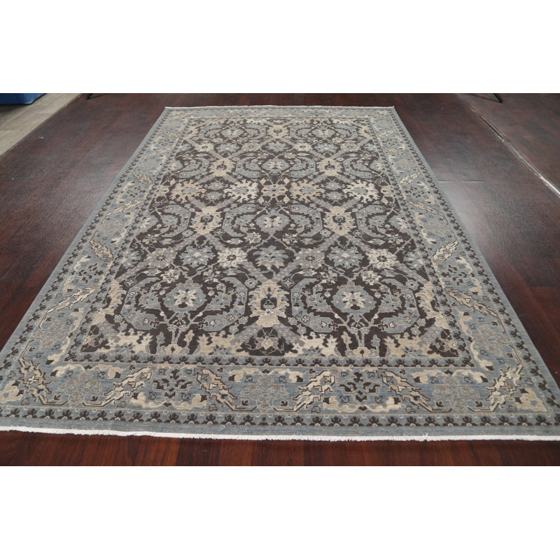 Gris de laine oriental/Tapis décoratif noir