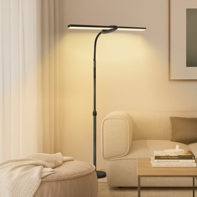 68.5" LED Dimmable Standing Lamp with Double Head,18W Super Bright LED Floor Lamp with Remote, Black