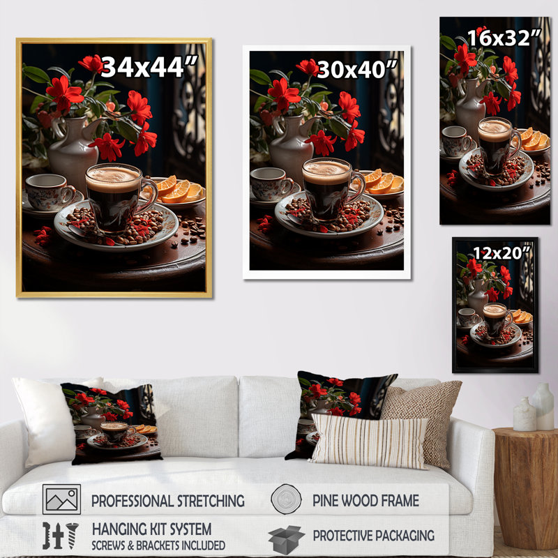 " Aroma Cuban Coffee Harmony II ", White Floater Framed, 32" H x 16" W x 1" D