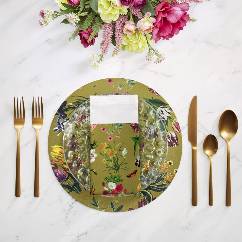 Flora Fauna Cotton Sateen Dinner Napkins, Acid