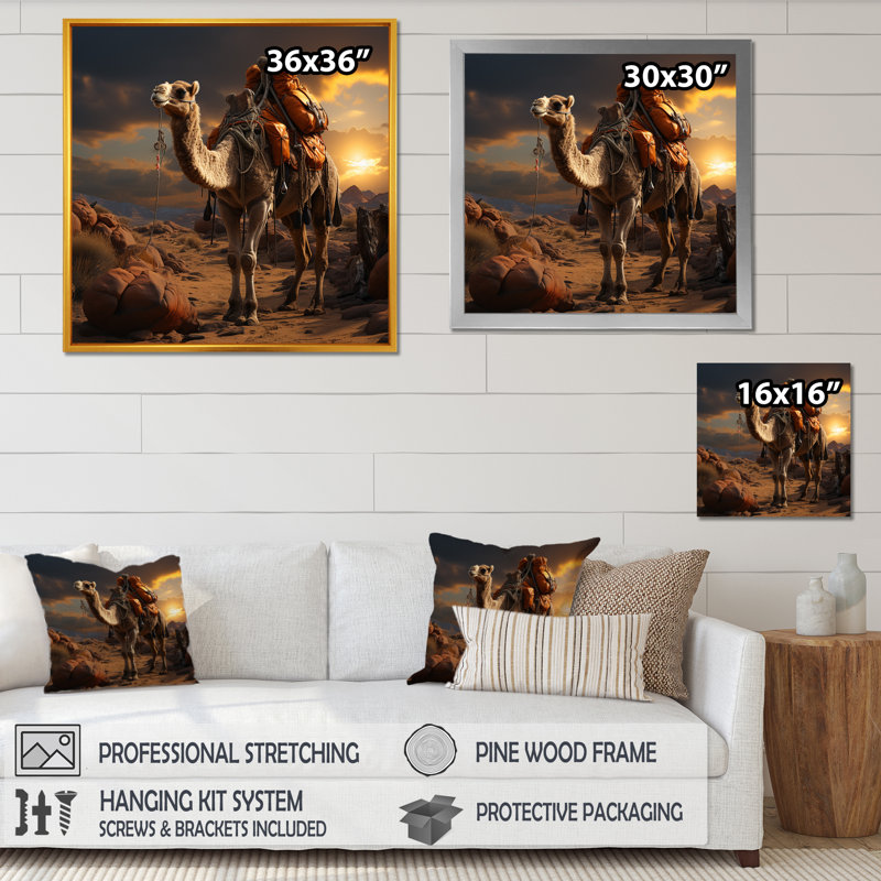 «Majestic Camel Desert Wanderer I», art mural fruits, Toile tendue, H 30 po x l 30 po x P 1,5 po