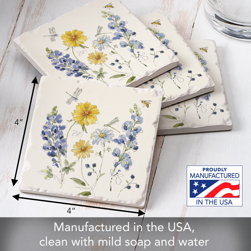 Lovely Blues 4-Pack Tumbled Tile Stone Coasters