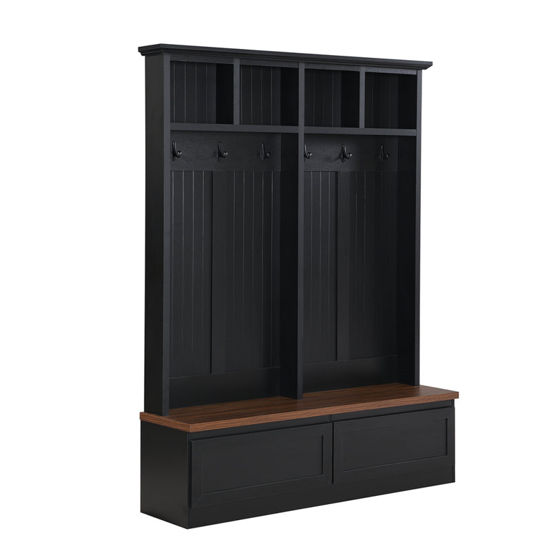 Farmhouse 4-In-1 Hall Tree With Wood Grain Bench, Mudroom Versatile Coat Rack With 2 Large Drawers, Entrance Organizer For Hallway And Living Room