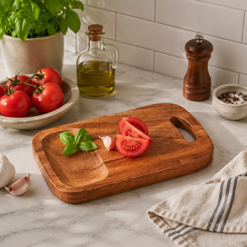 Planche à découper en bois d'acacia avec poignée intégrée, fabriquée à la main pour une utilisation polyvalente en cuisine, fini naturel, 19,7 x 1,9 x 30,5 cm
