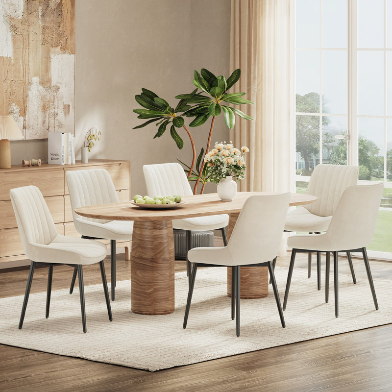 Chaise de salle à manger rembourrée moderne avec pieds en métal, dossier capitonné, Beige