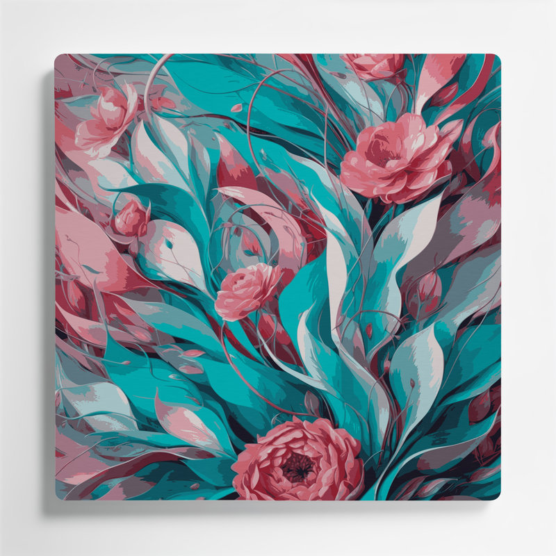Abstrait floral 37, art mural vert en métal, H 12 po x l 12 po