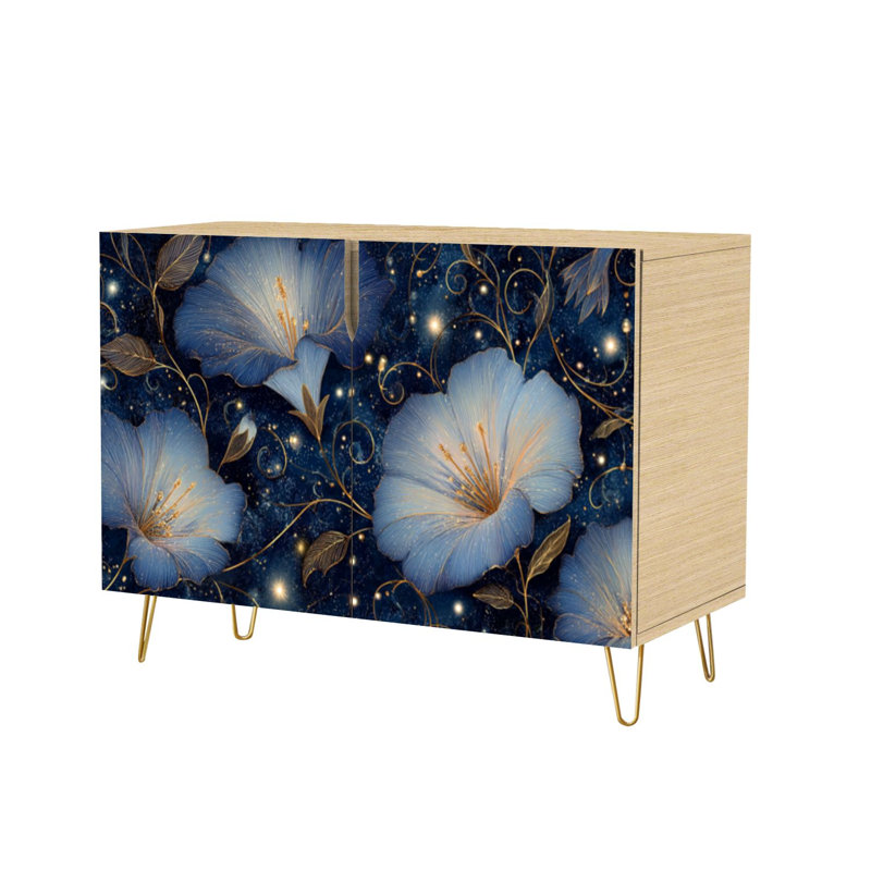 Sideboard Buffet Cabinet with Storage Mystical Floral Golden Vines Stars with 2 Doors for Living Room and Kitchen