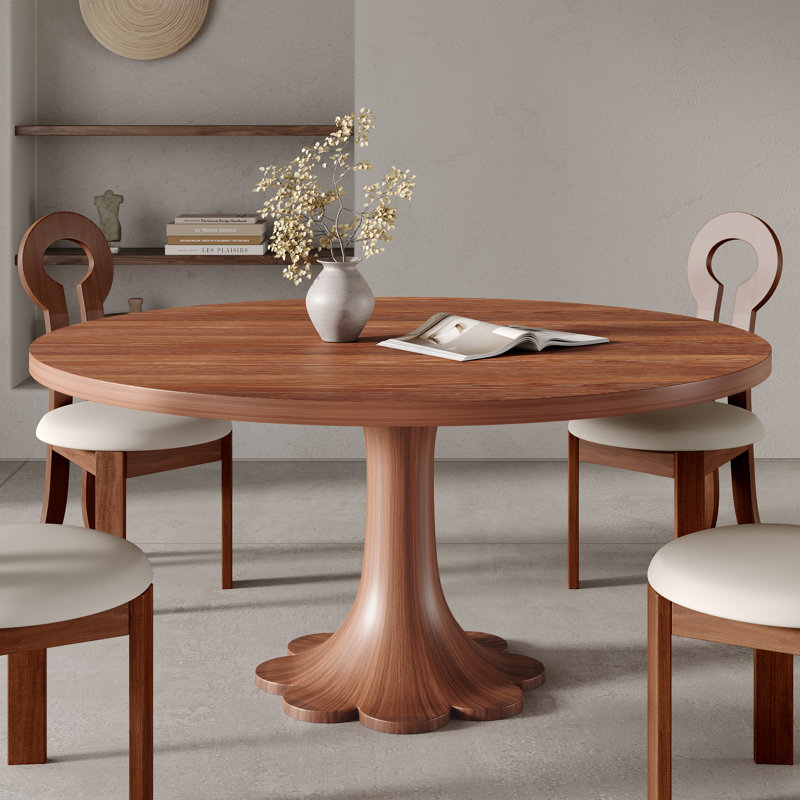Table de salle à manger ronde Mid-Century Farm, Brun, H 29,52 po x L 59,05 po x l 59,05 po