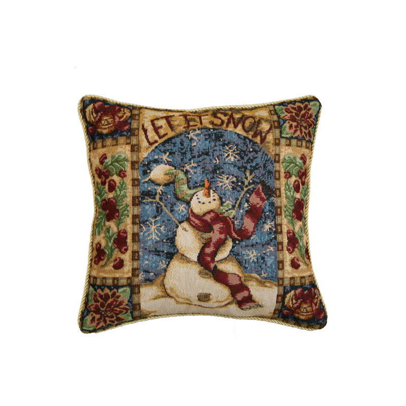 Seasonal Snowman Embroidered Reversible Throw Pillow