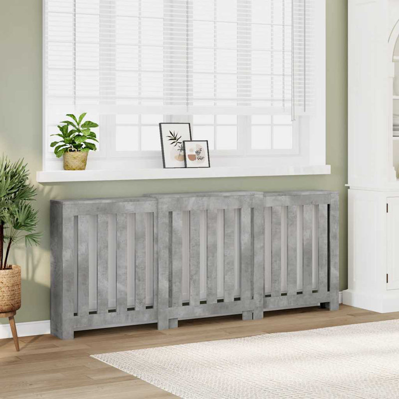 Large Radiator Cover, Concrete Grey, 205 x 21.5 x 83.5 cm, Vertical Slats