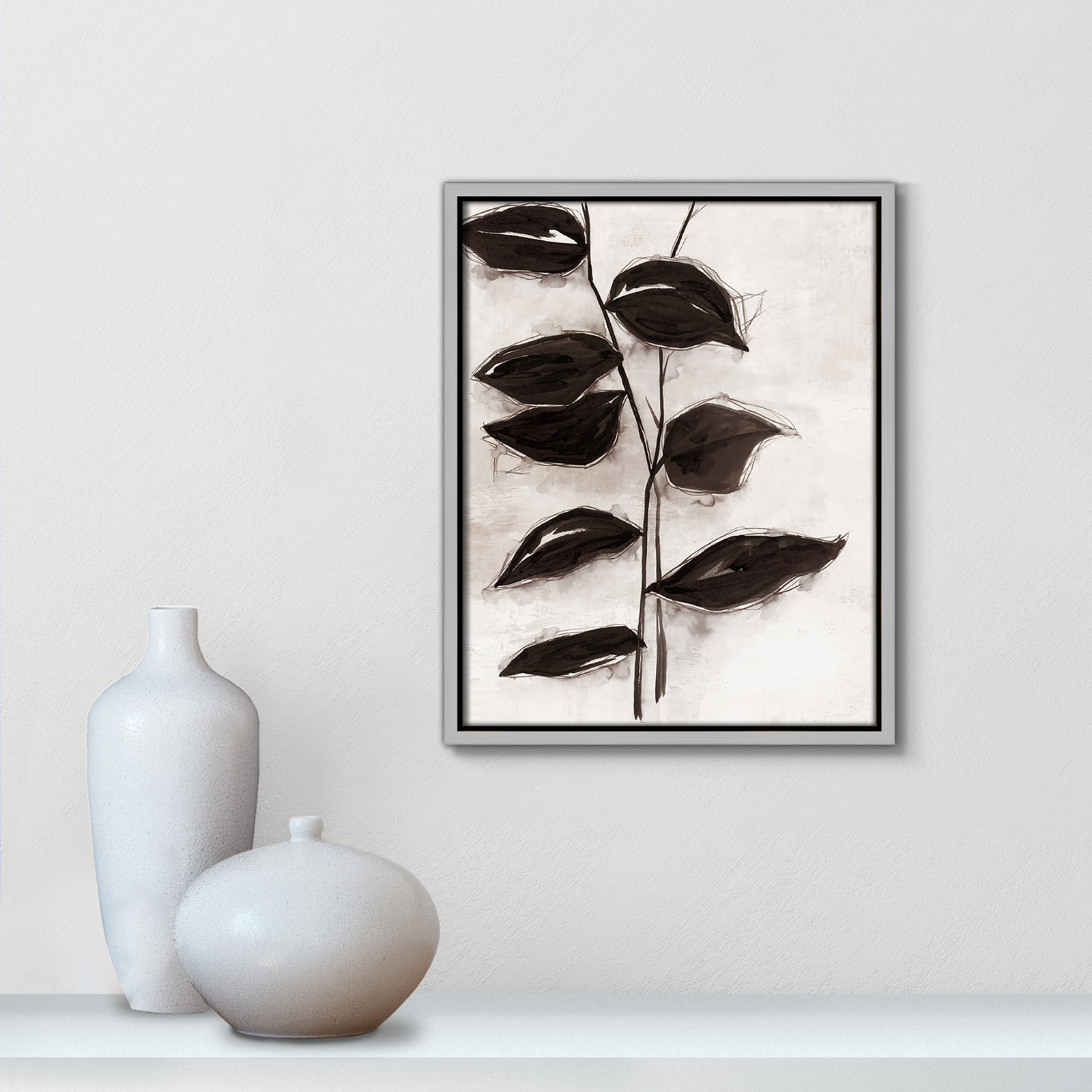 Leaves I by Eva Watts, 15.5" H x 12.5" W x 2" D, Silver Framed