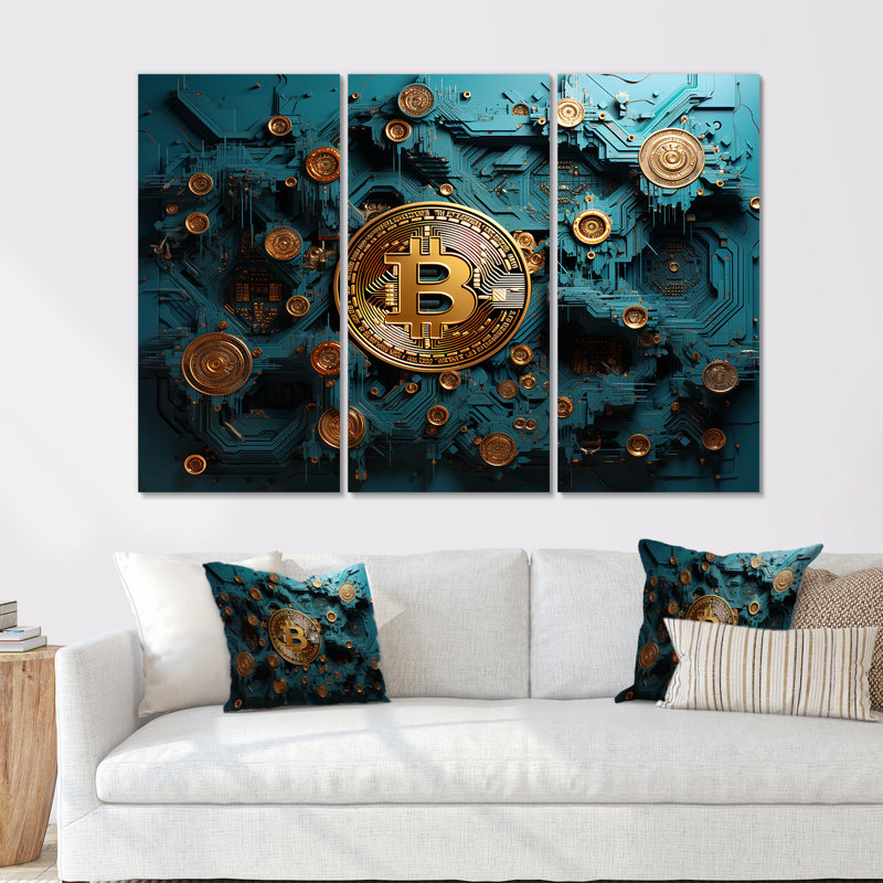 Fashion Bitcoin - Ensemble de salon Fashion Bitcoin Wall Art, H 28 po x l 36 po x P 1 po
