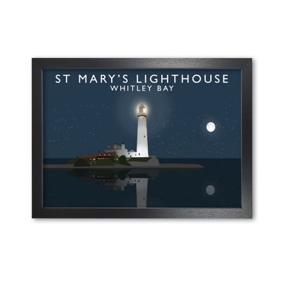 St Mary's Lighthouse Whitley Bay At Night by Richard O'Neill - Single Picture Frame Print