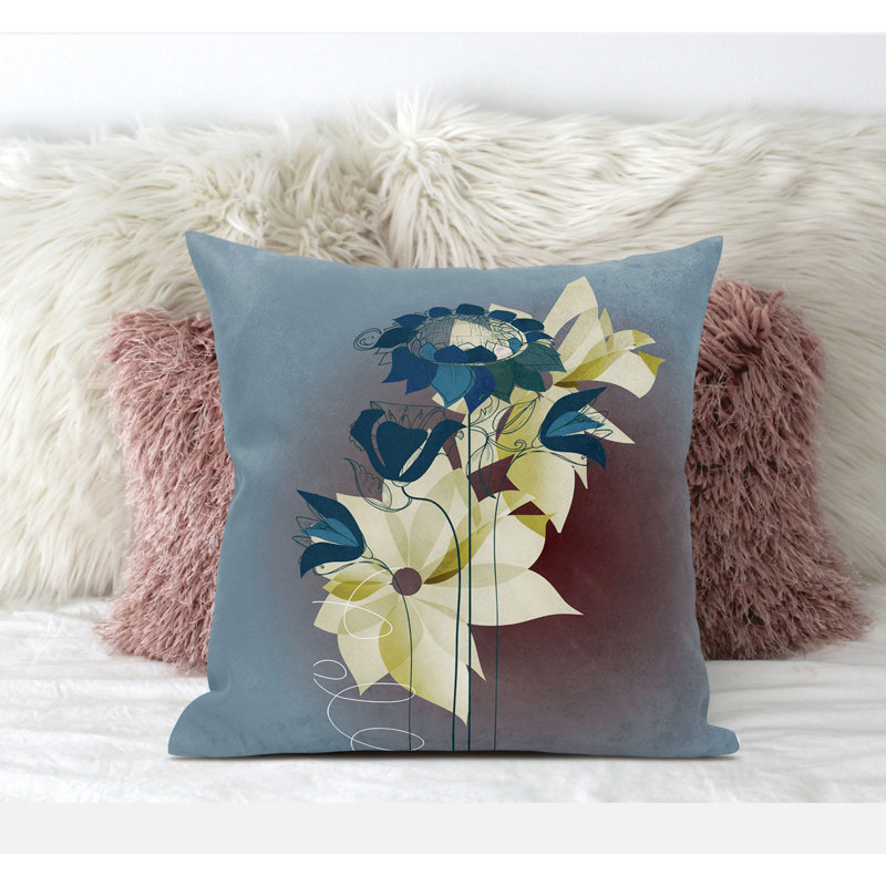 Coussin à motif floral avec housse amovible, H 16 po x l 16 po, Bleu / vert