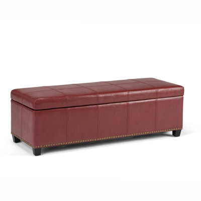 Kingsley 48"W Upholstered Vegan Leather Transitional Rectangular Lift-Up Storage Ottoman Bench with Nailhead Trim