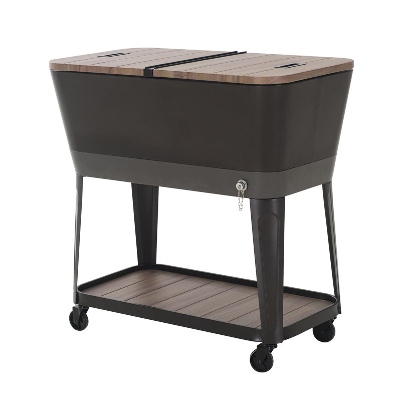 Copper and Black Metal Rolling Ice Chest Cooler with Storage Shelf