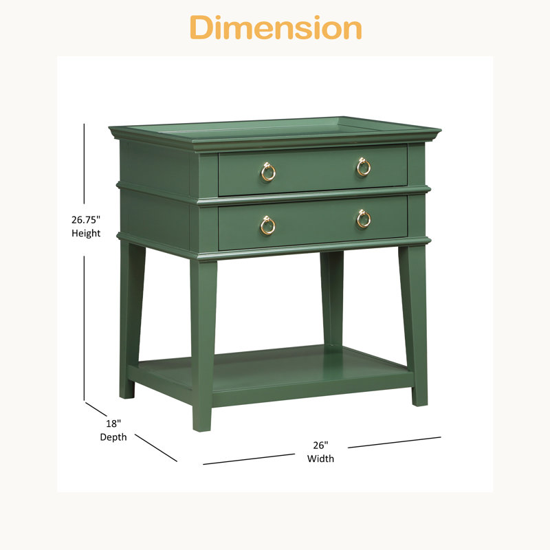 Table de chevet 2 tiroirs, Vert
