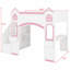 Lit mezzanine en bois pour enfants avec escalier de rangement, bureau, fenêtres, tablettes et lumières DEL pour enfants-128625784