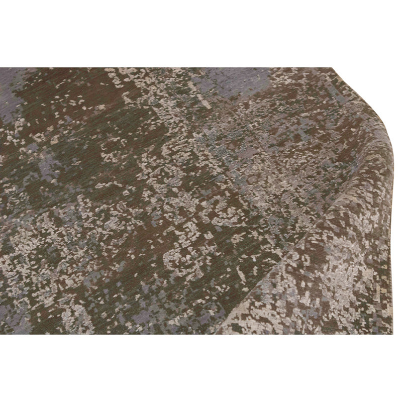 Tapis gris / brun noué à la main de conception unique 7 pi 10 po x 9 pi 10 po