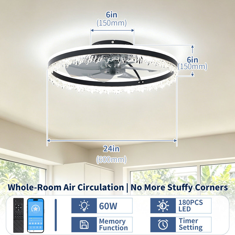 Ventilateur de plafond à DEL 24 "à intensité variable avec télécommande, 24" Dimmable LED Ceiling Fan with Remote Control