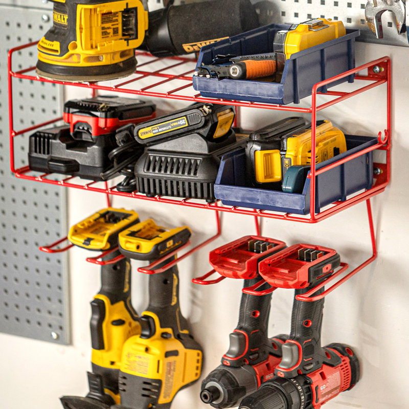 Rangement léger pour outils électriques - Support mural à 3 niveaux avec 2 boîtes amovibles supplémentaires, Rouge
