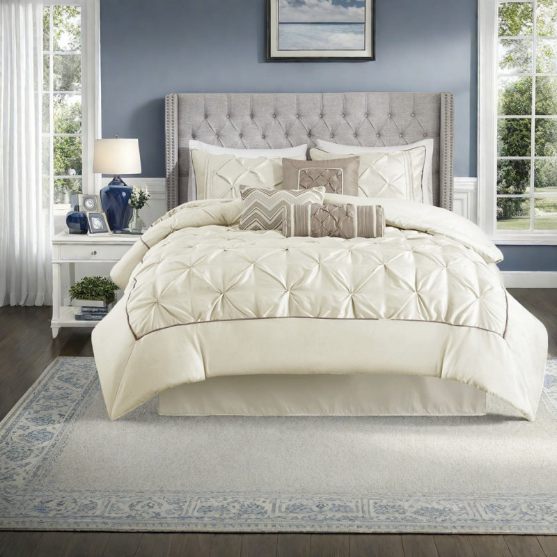 Elegant Ivory King Bedding Sets, Polyester Comforter For Modern Bedroom