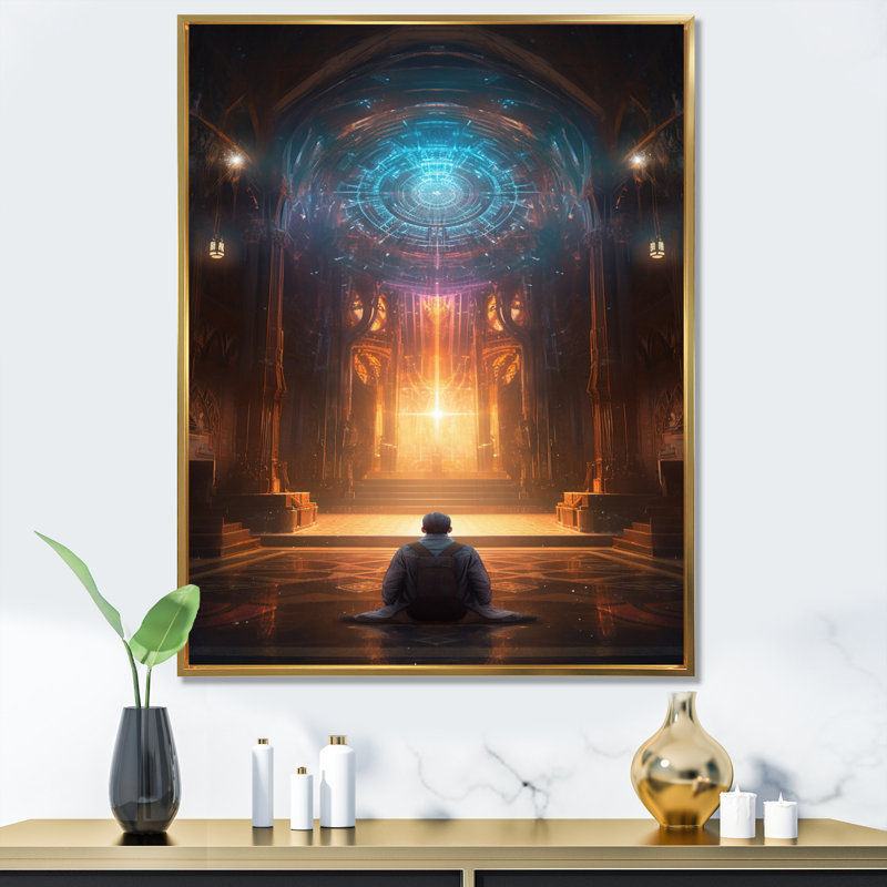 "Inner Light Connection Space Meditation", reproduction sur toile, H 32 po x l 24 po x P 1 po, Cadre flottant doré