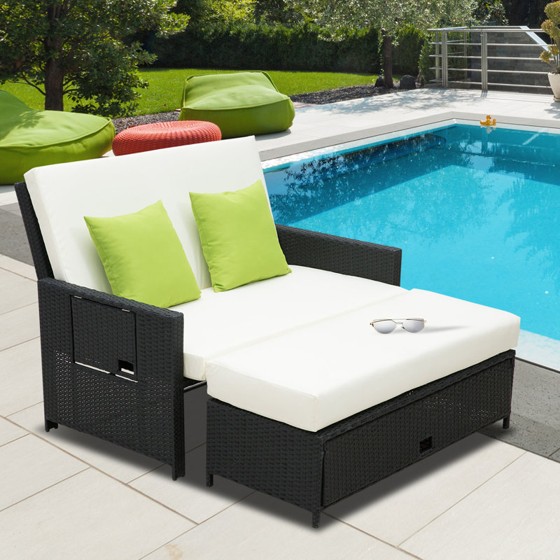 Sequim Straight Patio Daybed with Cushions, Black