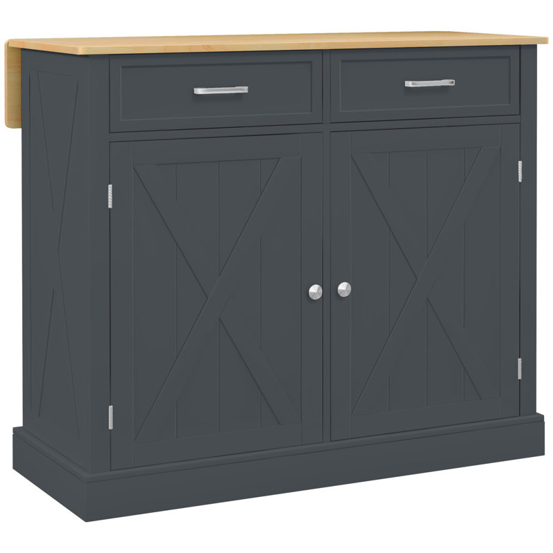 Rolling Kitchen Island With Drop Leaf Wood Breakfast Bar(No Include Stool)