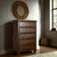 Commode haute Reno, 5 boutons ronds en nickel, bois massif brun