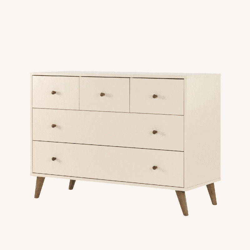 Austin 5-drawer Dresser, White/natural, Almond Milk/Walnut