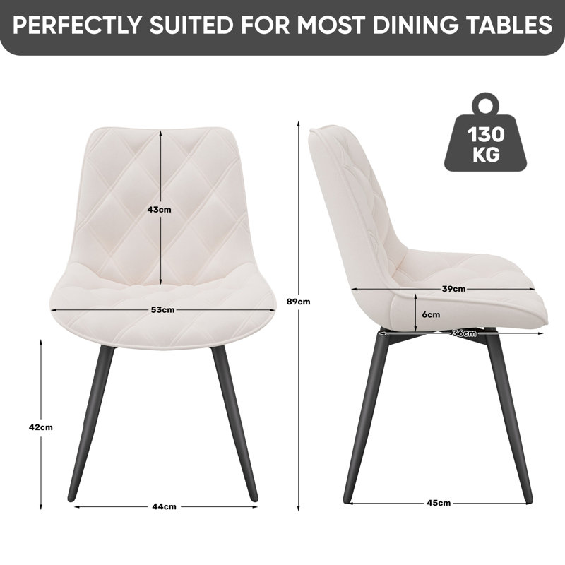 Fabric Side Chair, White, 4, White