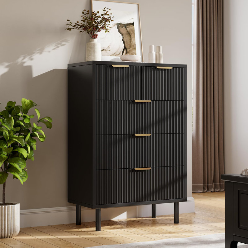 Wave Fluted 5 Drawer Dresser, 38" Tall Chest of Drawers with Anti-Tip, Wide 4-Tier Wood Nightstand with Metal Legs for Bedroom, Entryway, Small Spaces