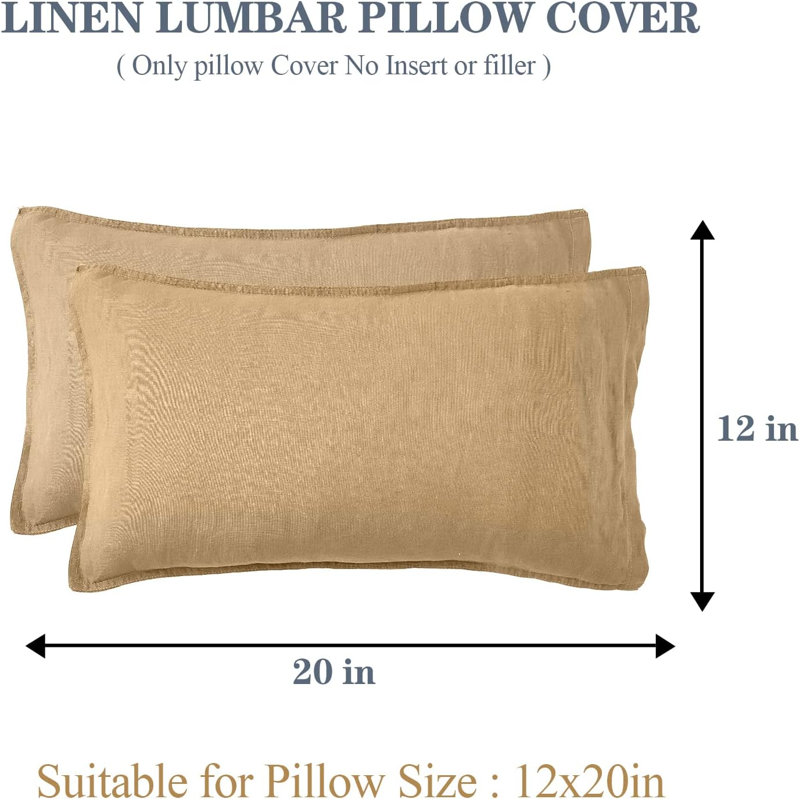Housse de coussin lombaire 100% lin 12 X 20 pouces, ensemble de 2 coussins décoratifs rectangulaires, Sable