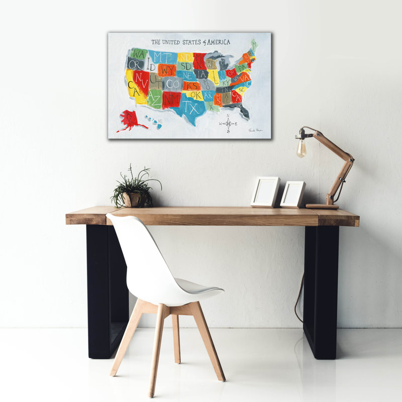 Toile épique «Us Map» par Farida Zaman, 40 po x 26 po, H 26 po x l 40 po