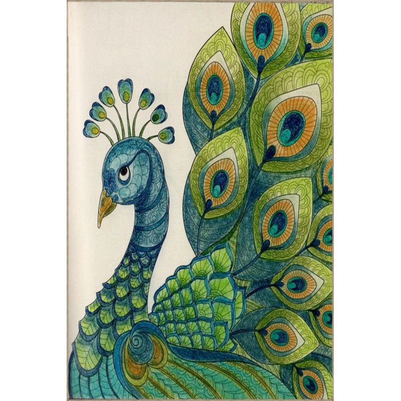 Peacock Animal Patterned Colorful Decorative Carpet, Round 5'