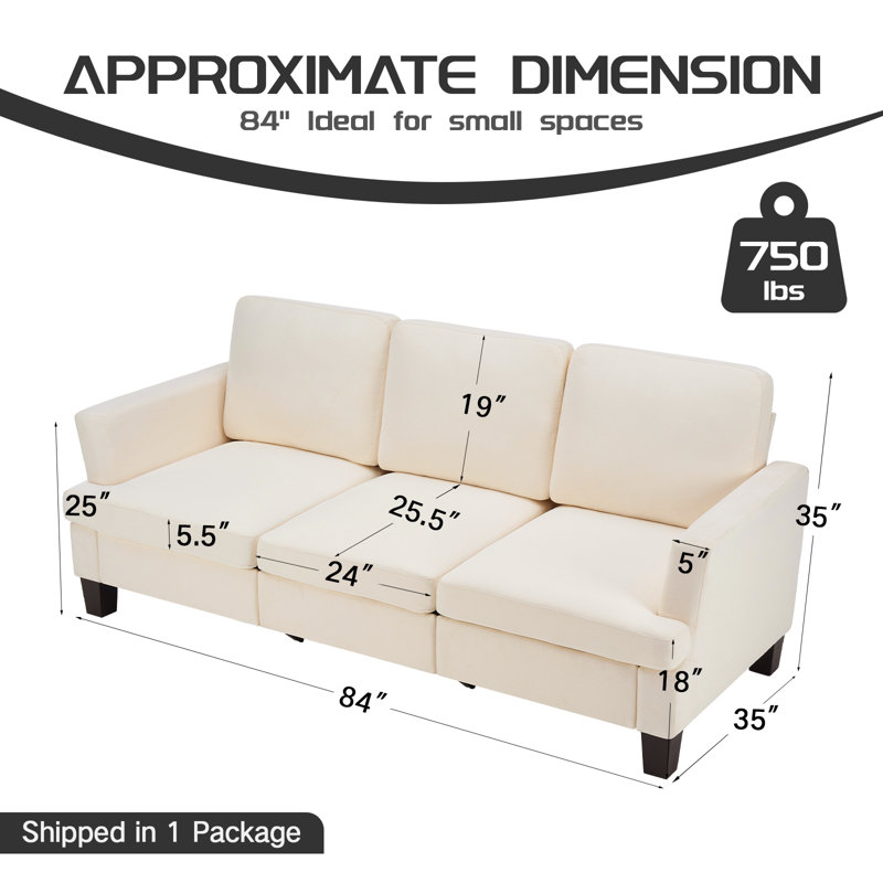 84'' Linen Upholstered 3-Seater Sofa, Beige