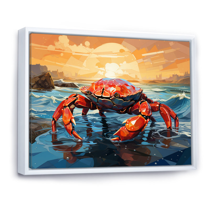 Crab Coastal Guardian Geometric - Animals Canvas Wall Art, H 12 po x l 20 po x P 1 po, Cadre flottant blanc