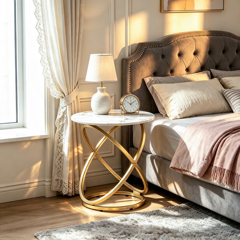 Rochdale Side Table, White/Gold