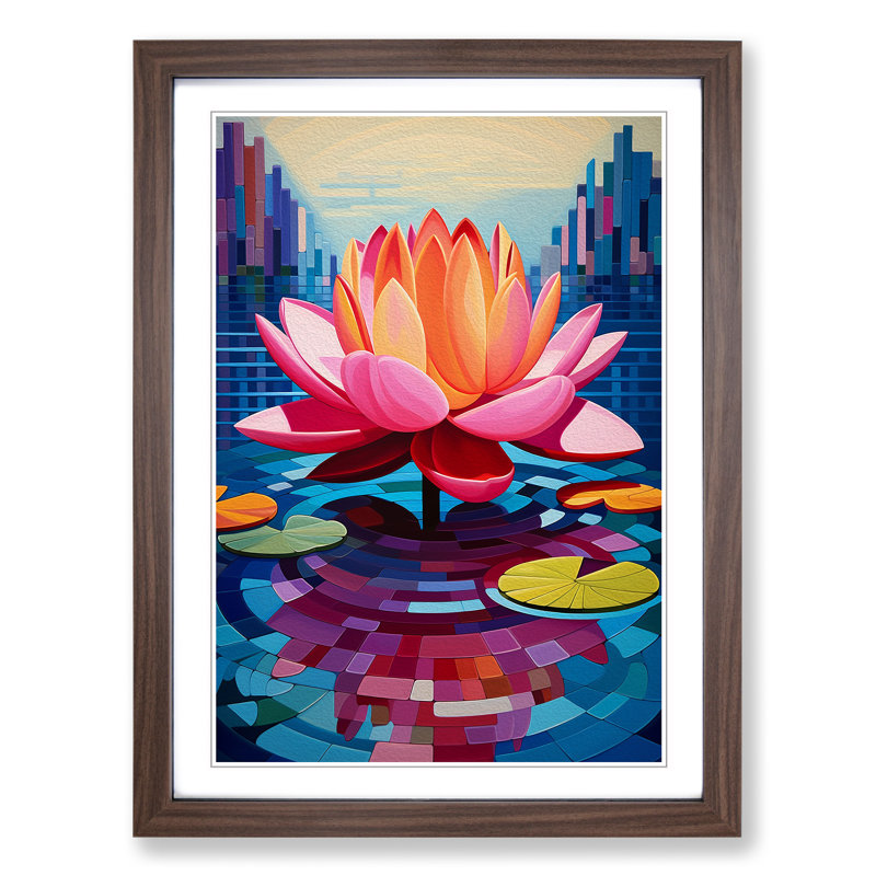 Water Lily Constructivism Art - Framed Print, 46cm H x 34cm W, Walnut Framed