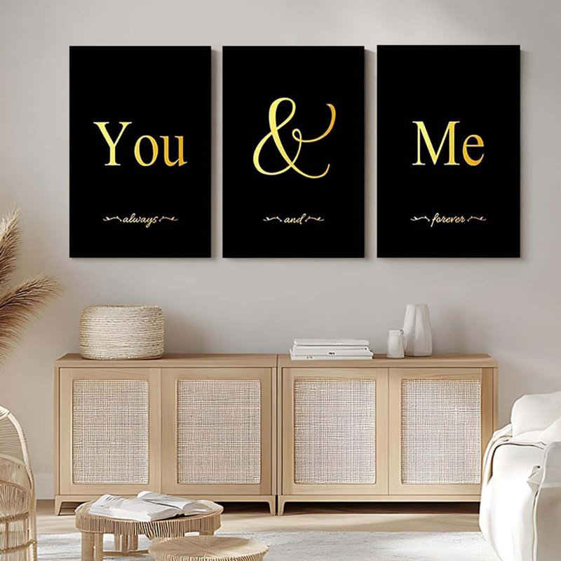 3 Piece Wrapped Canvas Print, Black/Gold