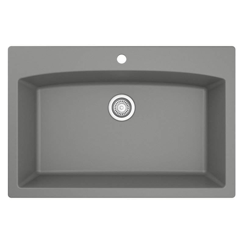 Karran Quartz 33'' X 22'' Single Bowl Top Mount Drop-in Kitchen Sink Kit, Gray