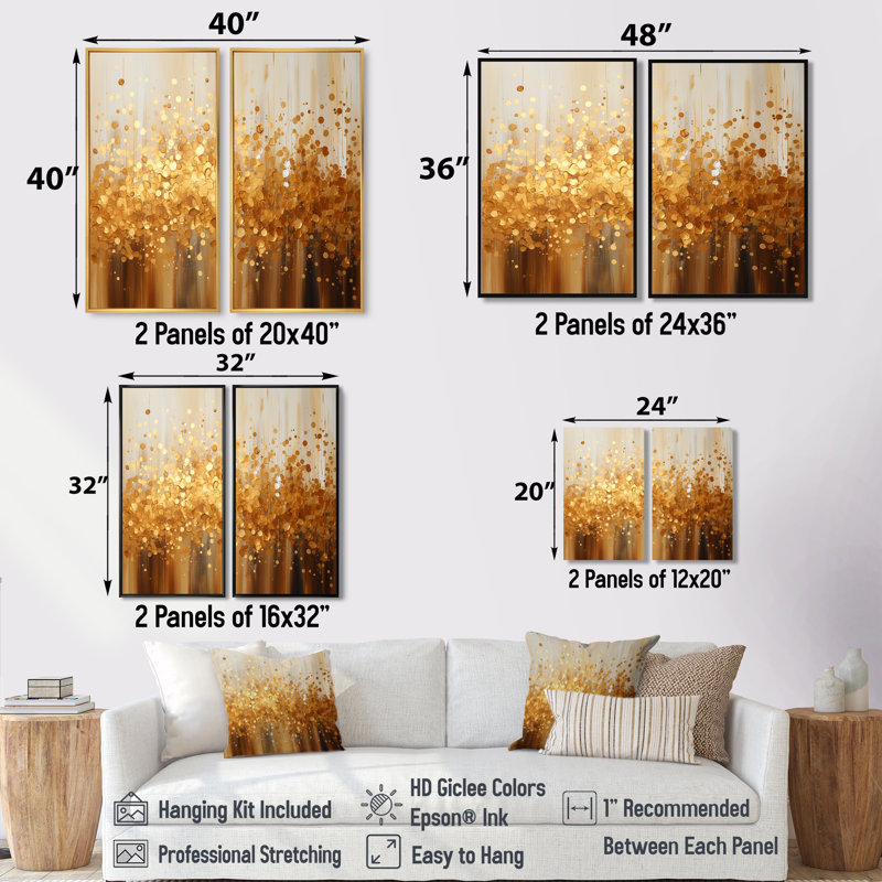 Golden Radiance II - ensemble d'art mural jaune de 2, Noir, H 36 po x l 48 po, Impression encadrée flottante