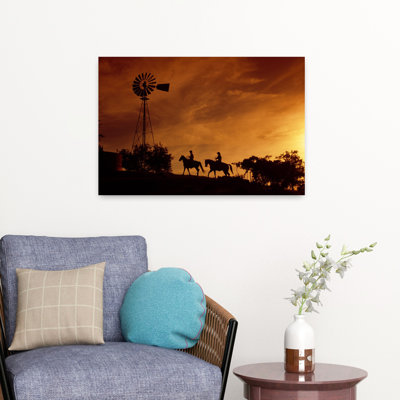 Silhouette Of Two Horse Riders At Sunset Hunt Kerr County Texas  Abstract Contemporary Horse Architecture Landscape Art